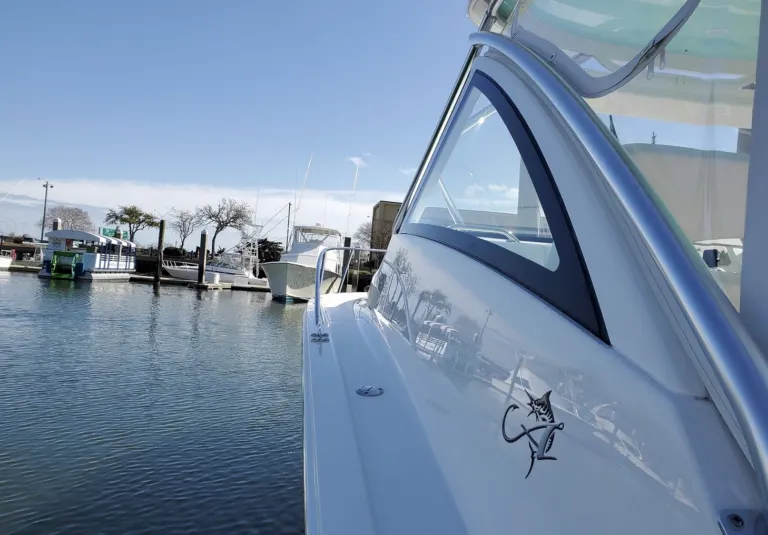 Boat bow at a marina dock