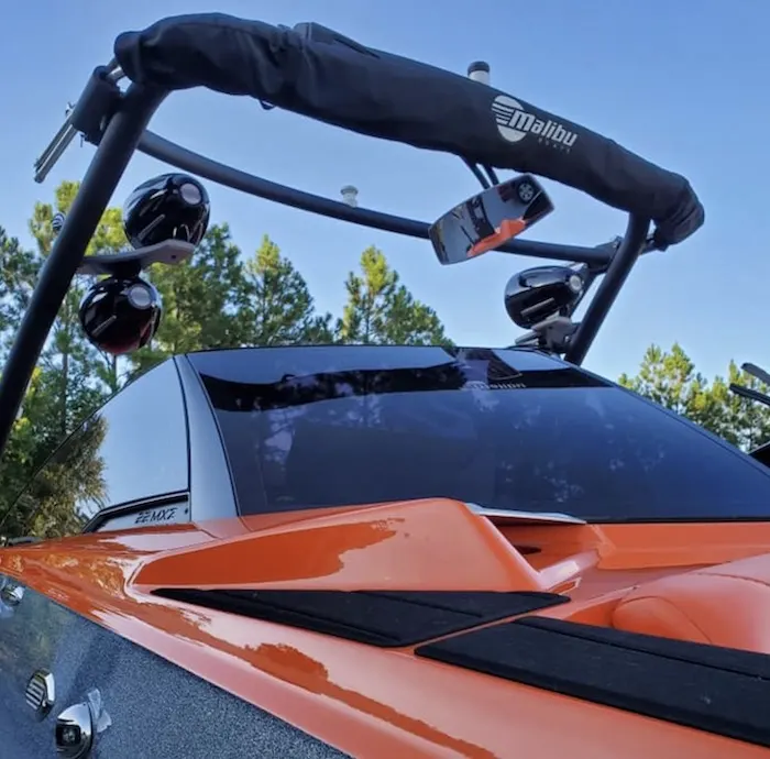 Orange Malibu wake boat