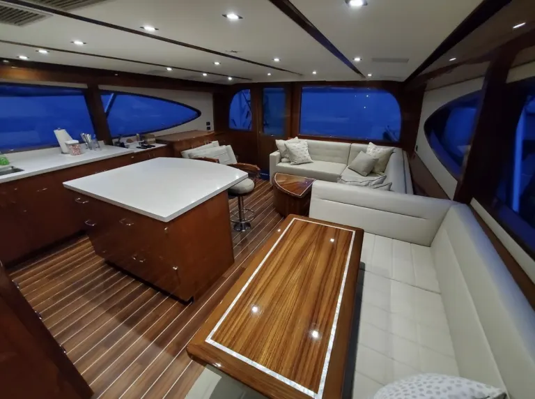 Yacht salon with teak floor